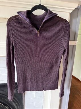 Tory Burch Plum Sparkle Half-Zip Turtleneck Sweater